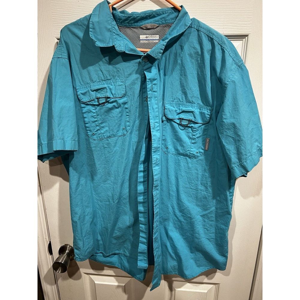 Columbia Vented Fishing Angler Short Sleeve Mens Shirt sz XL ‎ Turquoise